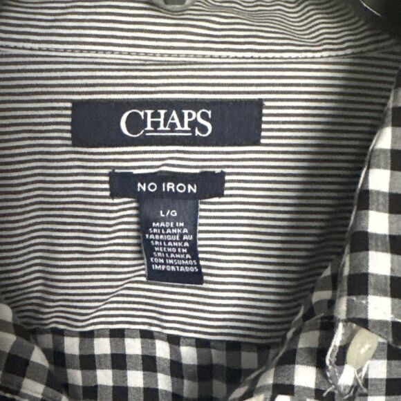 Chaps Women's L  No Iron Black White Checked Long Sleeve Button Down Blouse - Picture 4 of 6